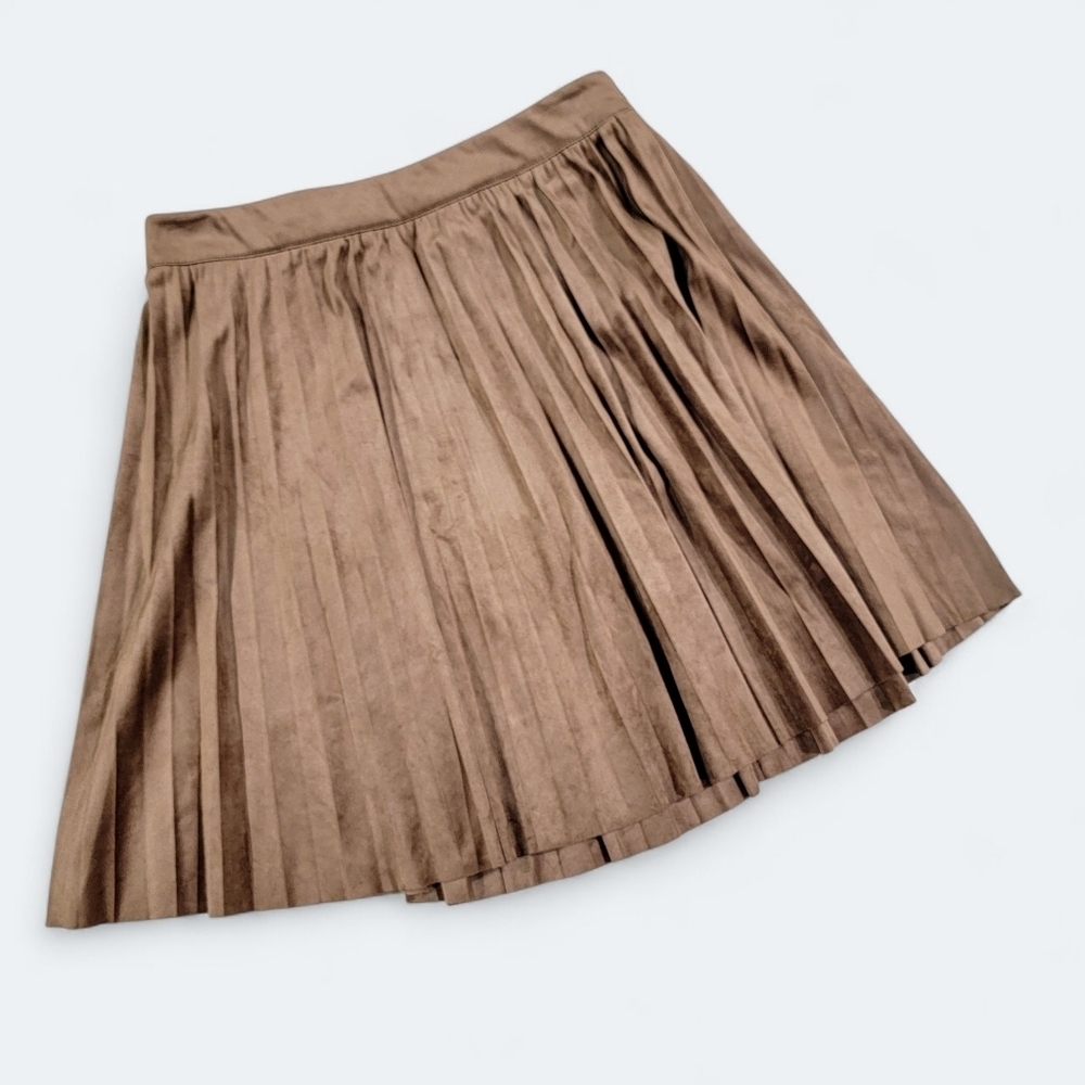 Skies Are Blue Brown Pleated Skirt Size Small Soft Faux Suede A Line Full